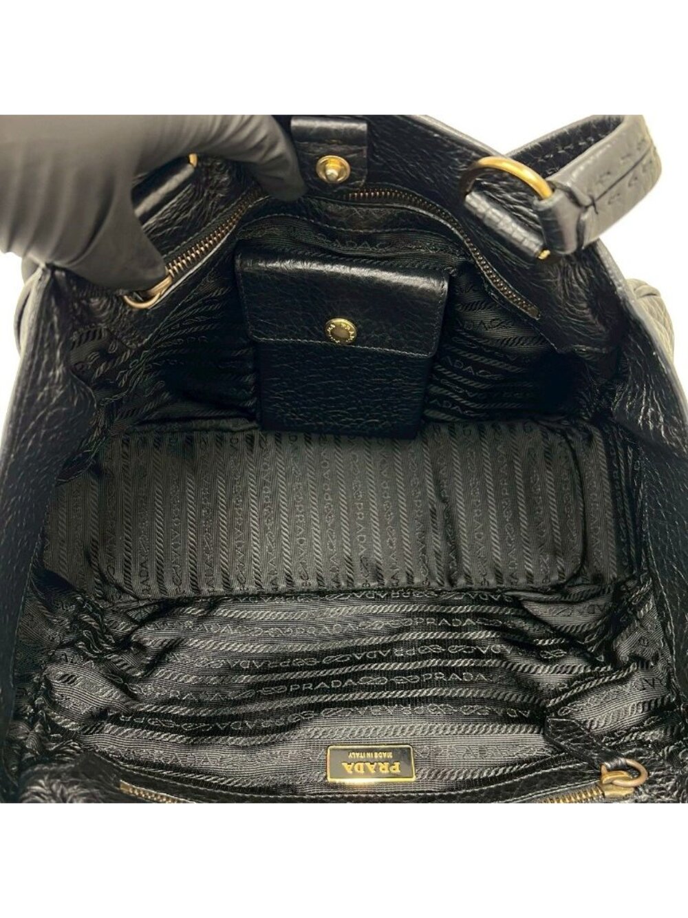 ★SOLD★ Prada Triangle Logo Leather Tessuto Tote Black - Picture 9 of 10